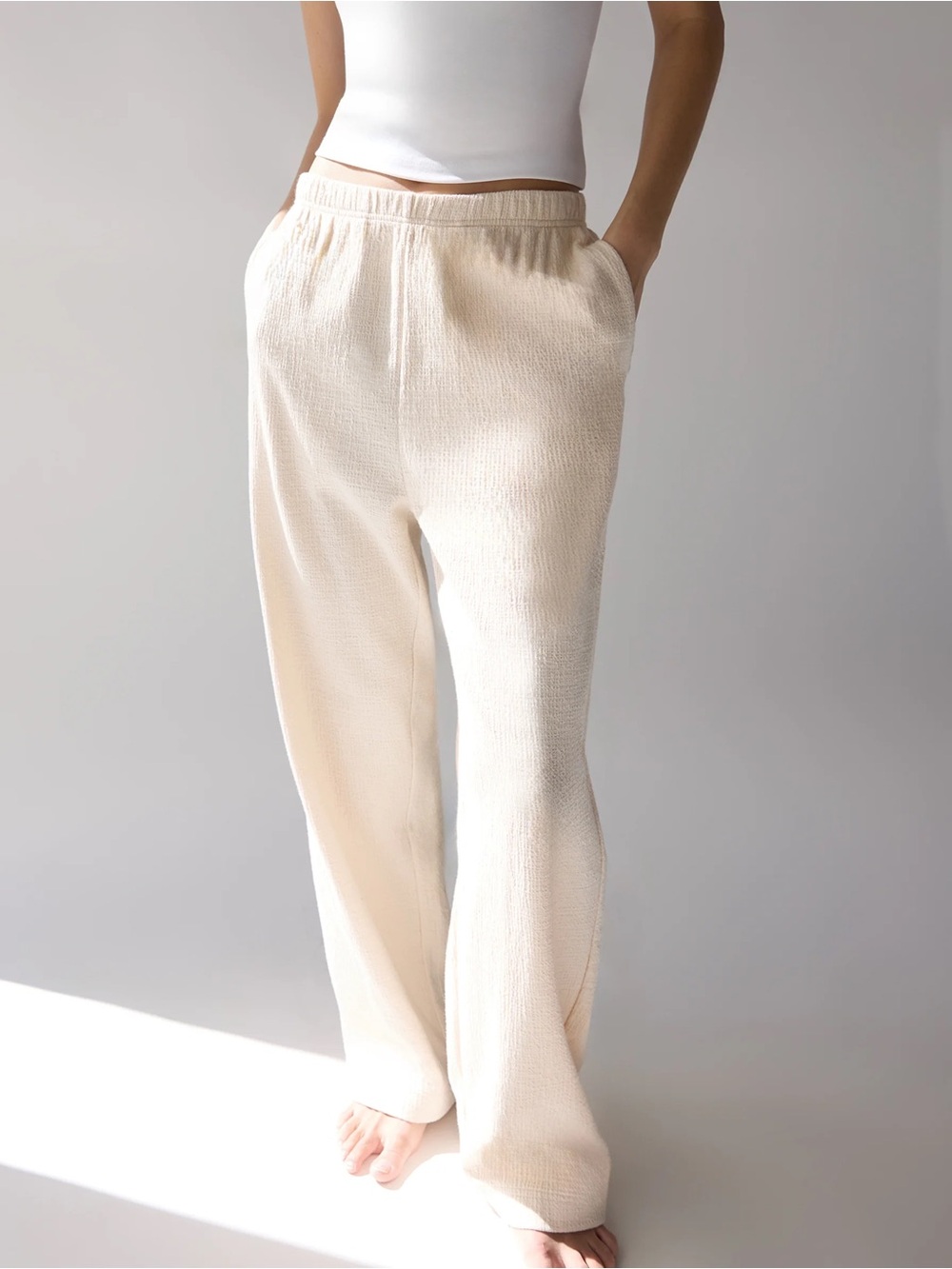 OAK + FORT Cream Straight-Leg Pull-On Pants
